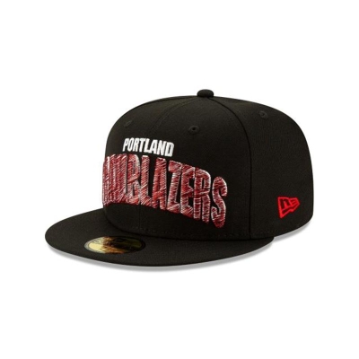 Black Portland Trail Blazers Hat - New Era NBA Raised Threads 59FIFTY Fitted Caps USA3681750